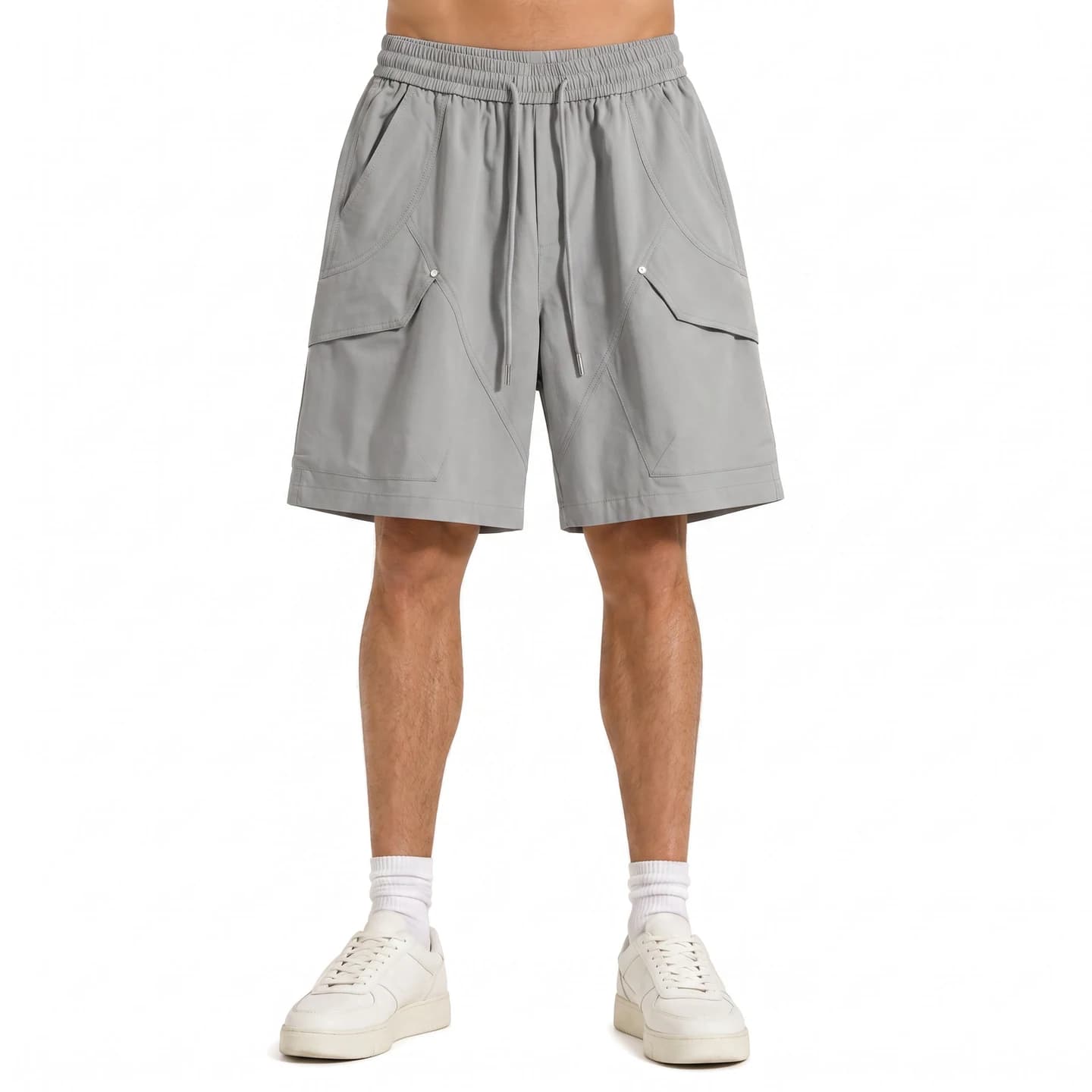 Flap Pocket Cargo Shorts in Gray, relaxed men's fit