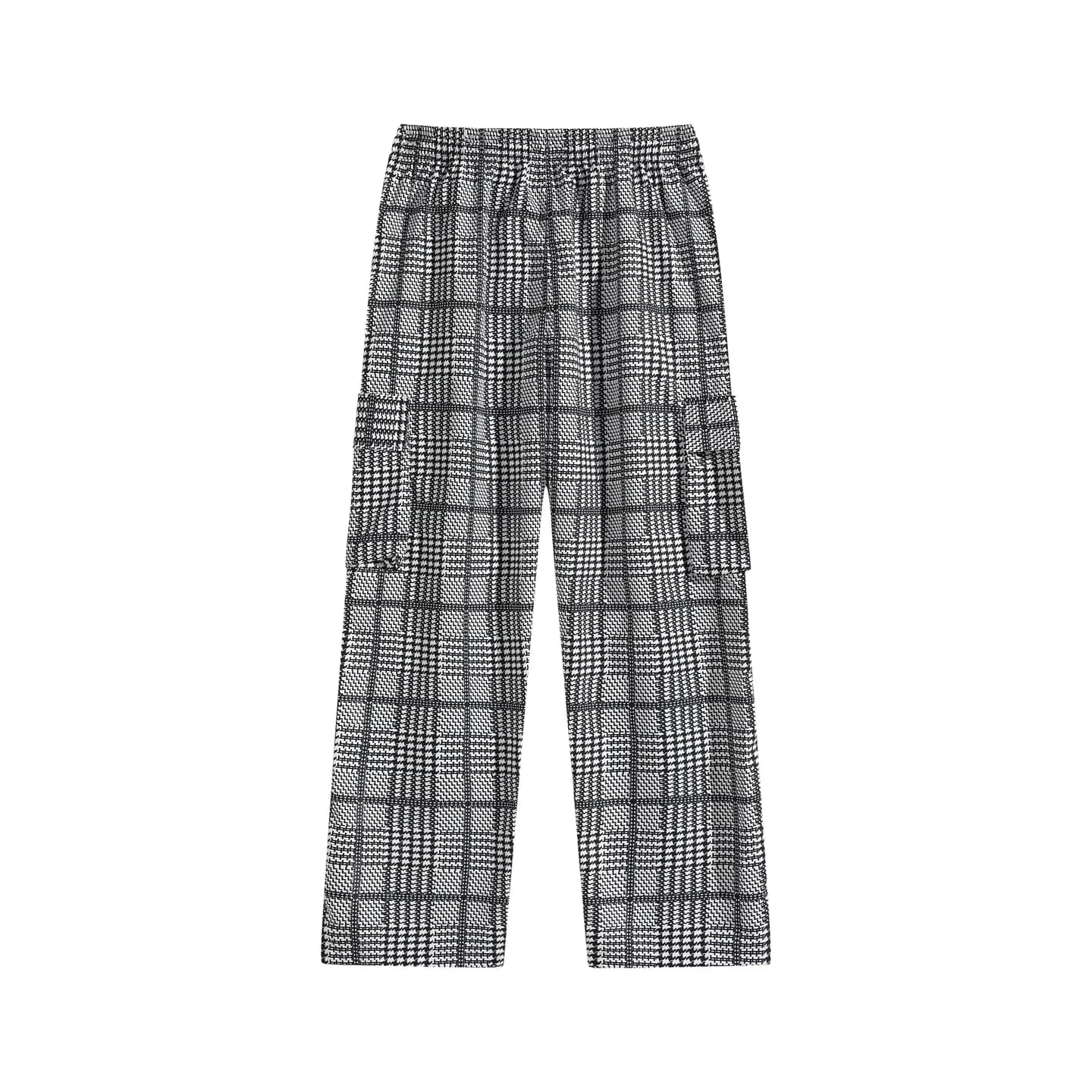 Relaxed Plaid Pants in Black and White Plaid, back flat lay