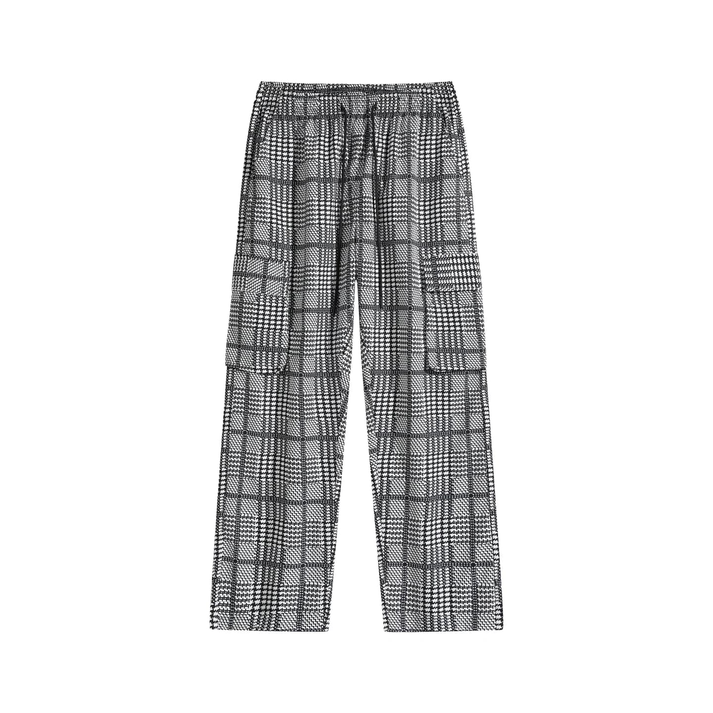 Relaxed Plaid Pants Black and White Plaid, front flat lay
