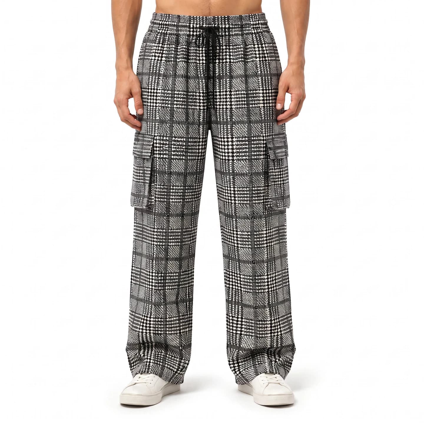 Relaxed Plaid Pants in Black and White Plaid, relaxed men's fit