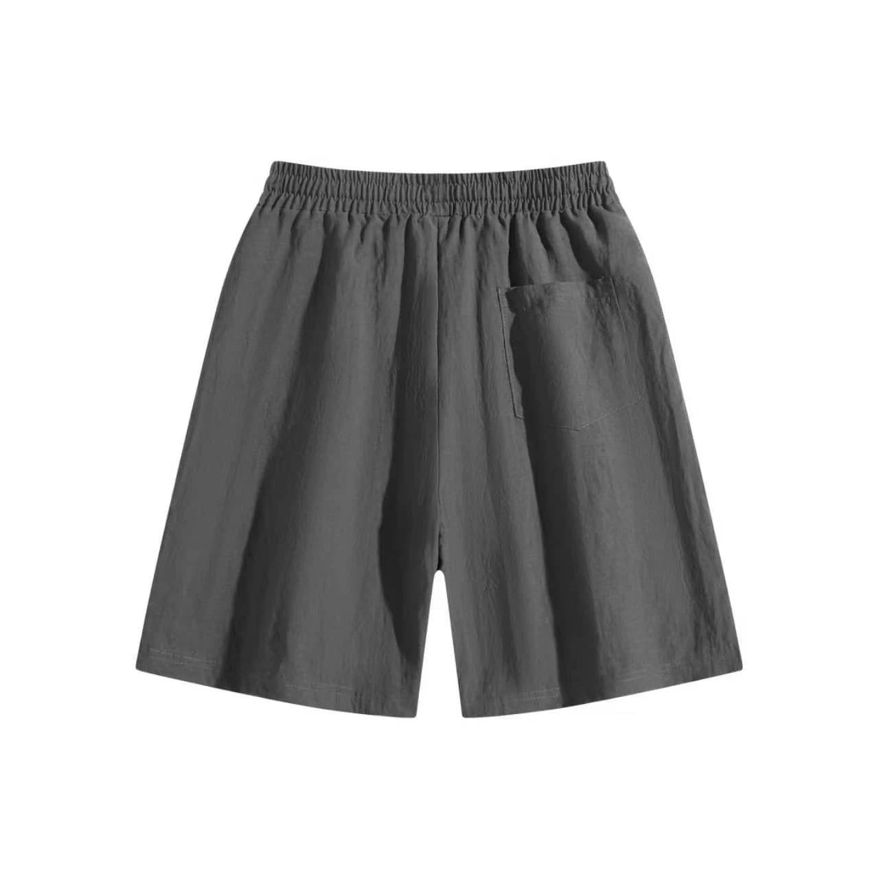 Linen-Look Relaxed Shorts in Charcoal, back flat lay