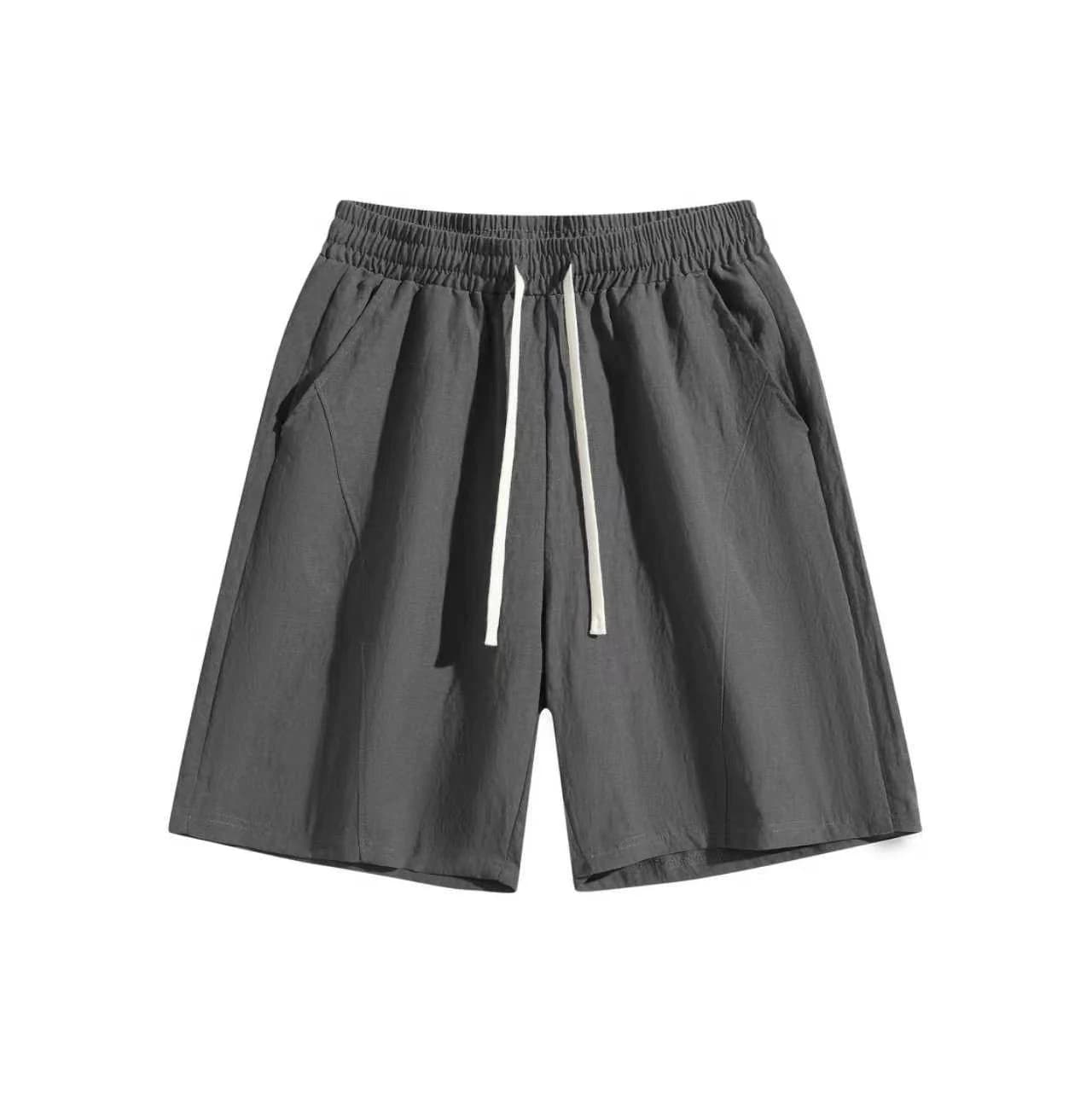 Linen-Look Relaxed Shorts in Charcoal, front flat lay