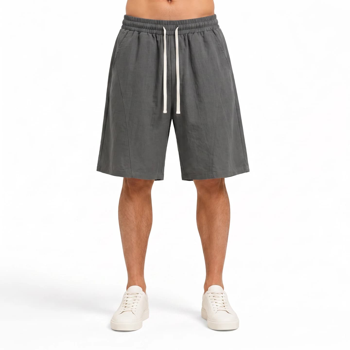 Linen-Look Relaxed Shorts in Charcoal, relaxed men's fit