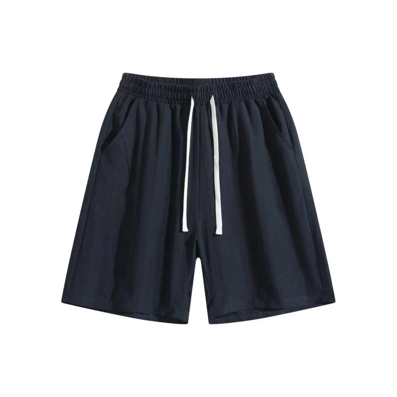 Linen-Look Relaxed Shorts in Navy, front flat lay