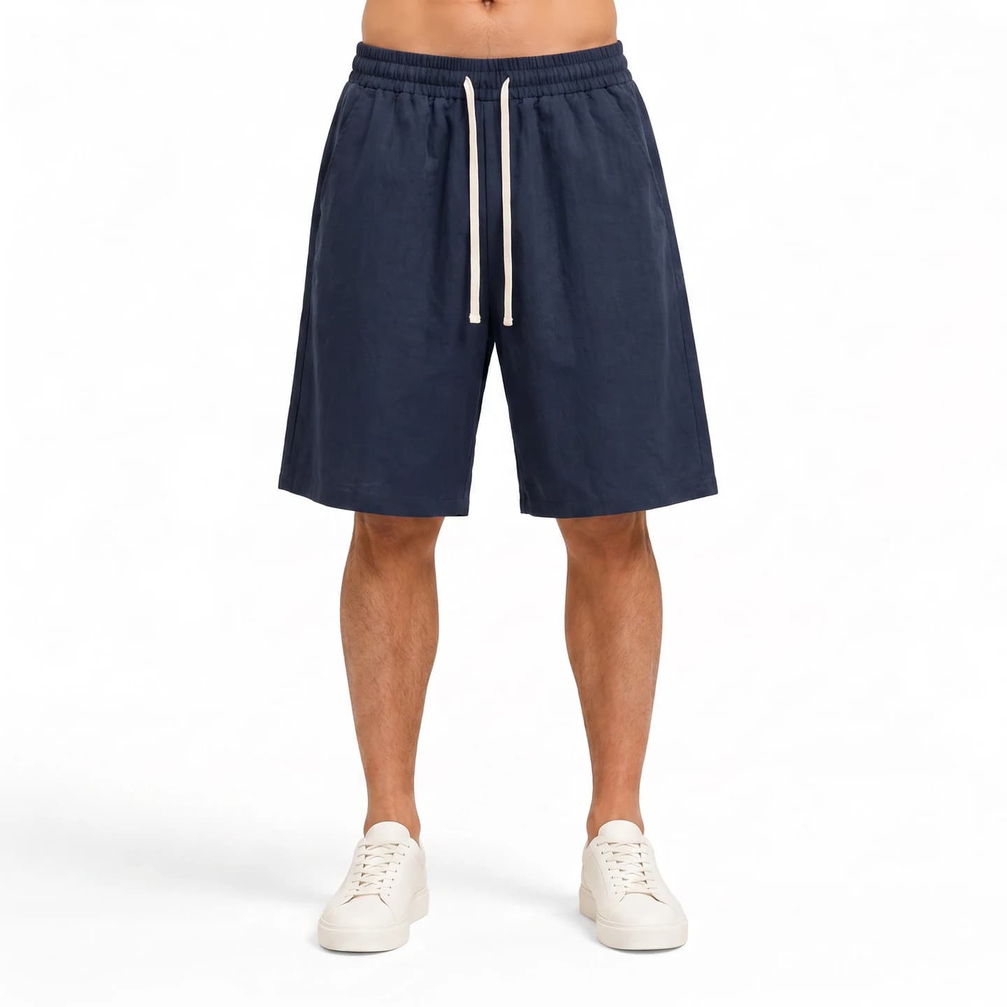 Linen-Look Relaxed Shorts in Navy, relaxed men's fit