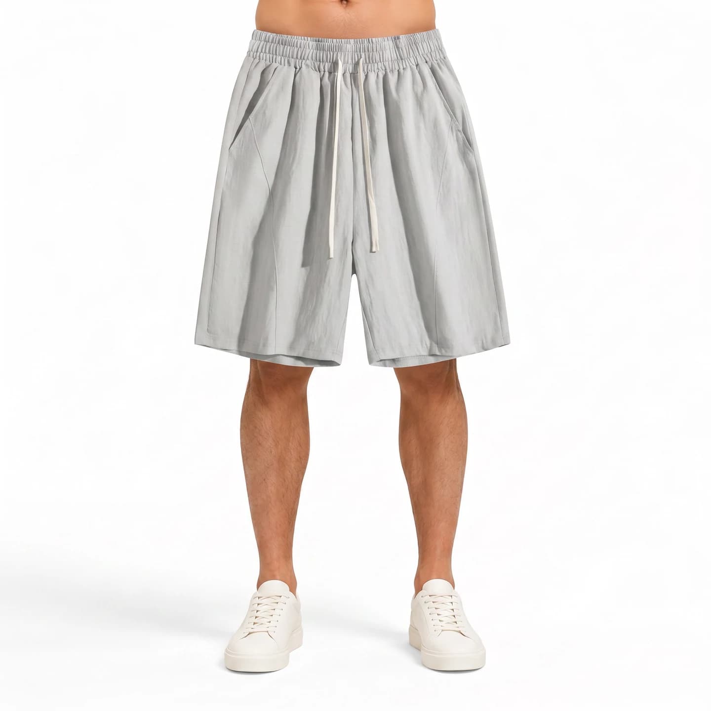 Linen-Look Relaxed Shorts in Silver Gray, relaxed men's fit