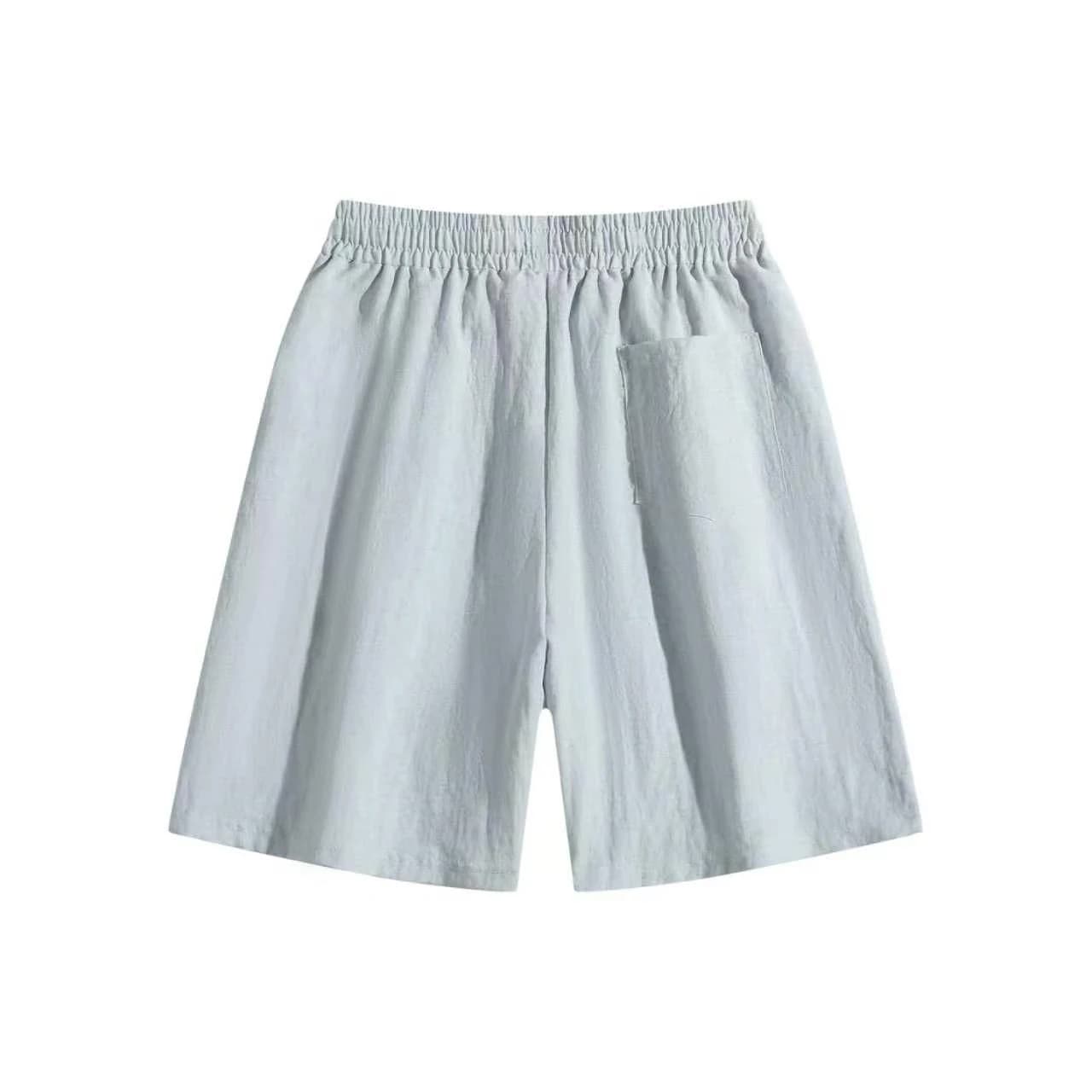 Linen-Look Relaxed Shorts in Sky Blue, back flat lay