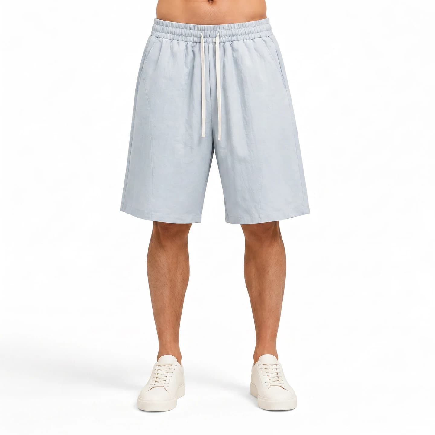 Linen-Look Relaxed Shorts in Sky Blue, relaxed men's fit