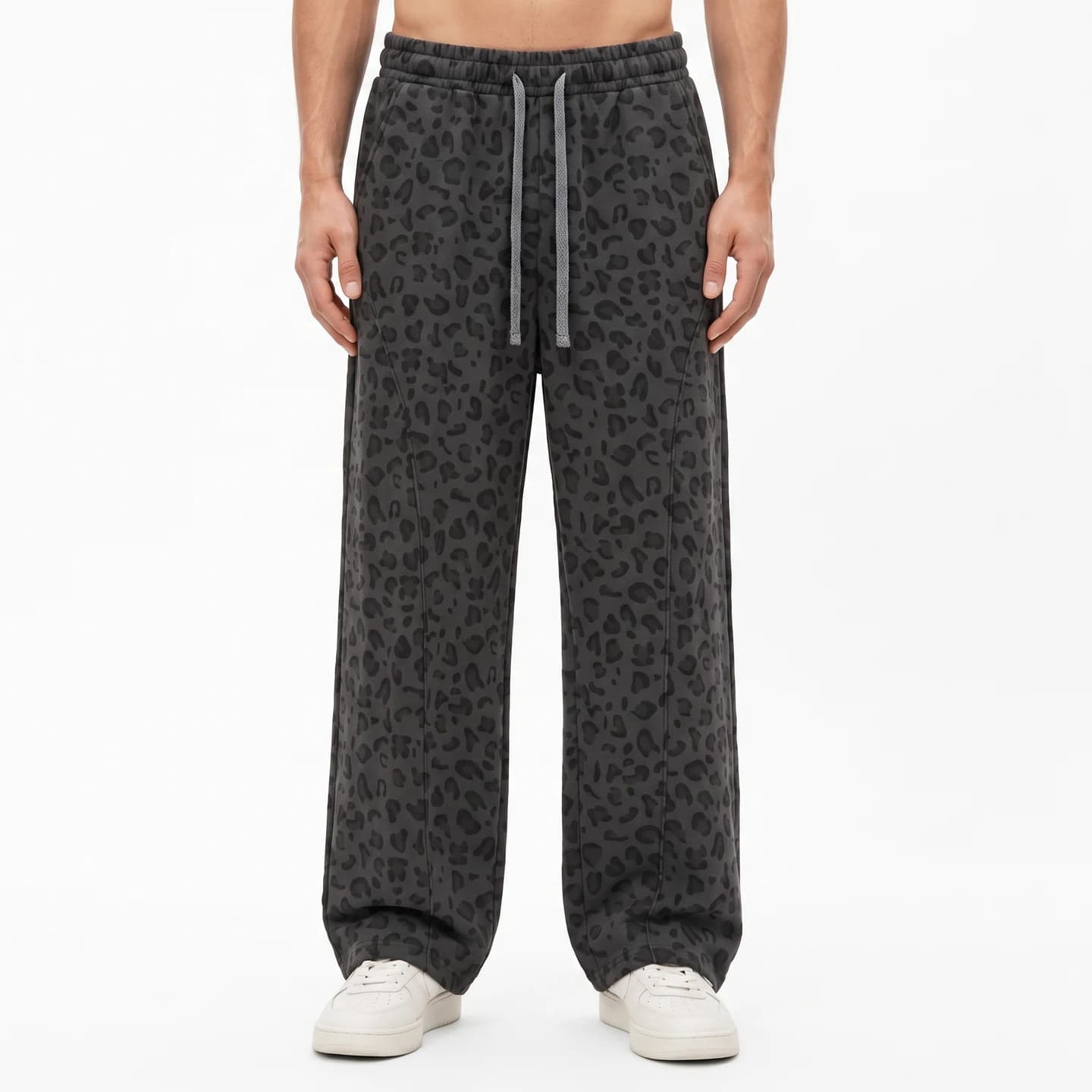 Leopard Print Sweatpants in Charcoal Leopard, relaxed men's fit