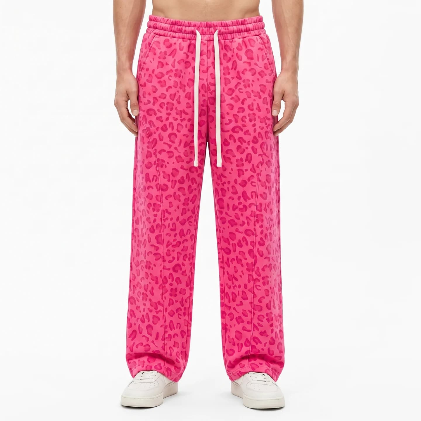Leopard Print Sweatpants in Hot Pink Leopard, relaxed men's fit