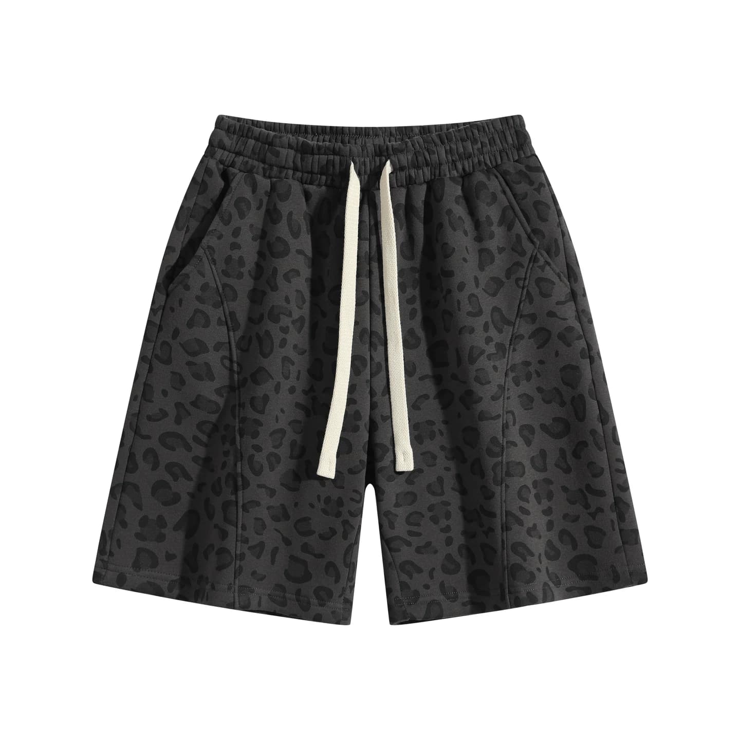 Leopard Print Relaxed Shorts Charcoal Leopard, front flat lay