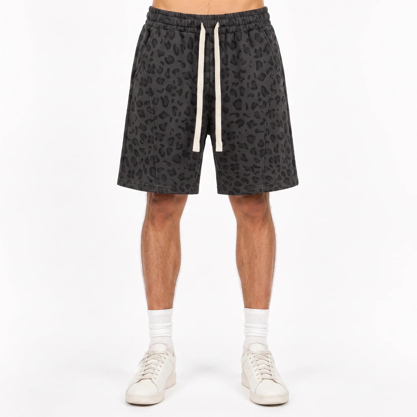 Leopard Print Relaxed Shorts in Charcoal Leopard, relaxed men's fit