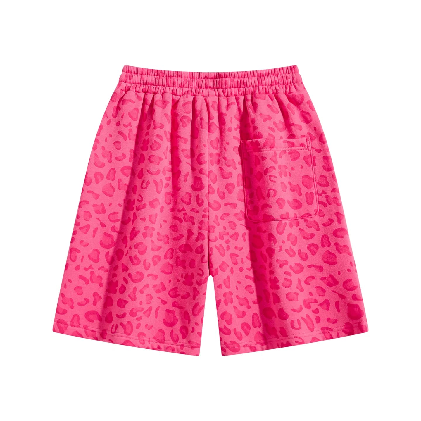 Leopard Print Relaxed Shorts in Hot Pink Leopard, back flat lay