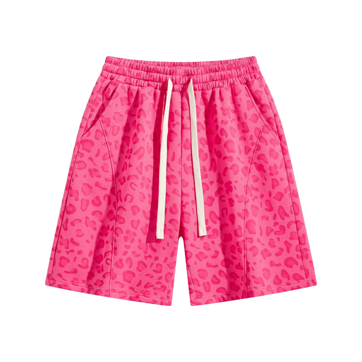 Leopard Print Relaxed Shorts in Hot Pink Leopard, front flat lay