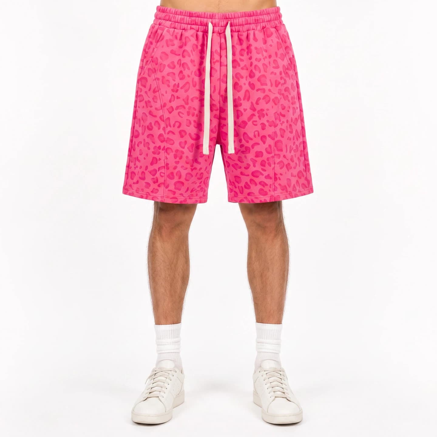 Leopard Print Relaxed Shorts in Hot Pink Leopard, relaxed men's fit