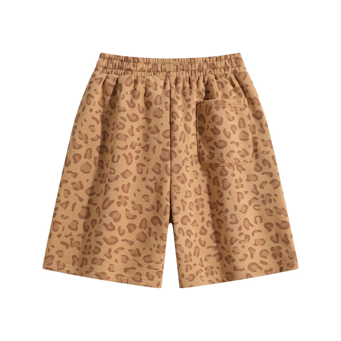 Leopard Print Relaxed Shorts in Khaki Leopard, back flat lay