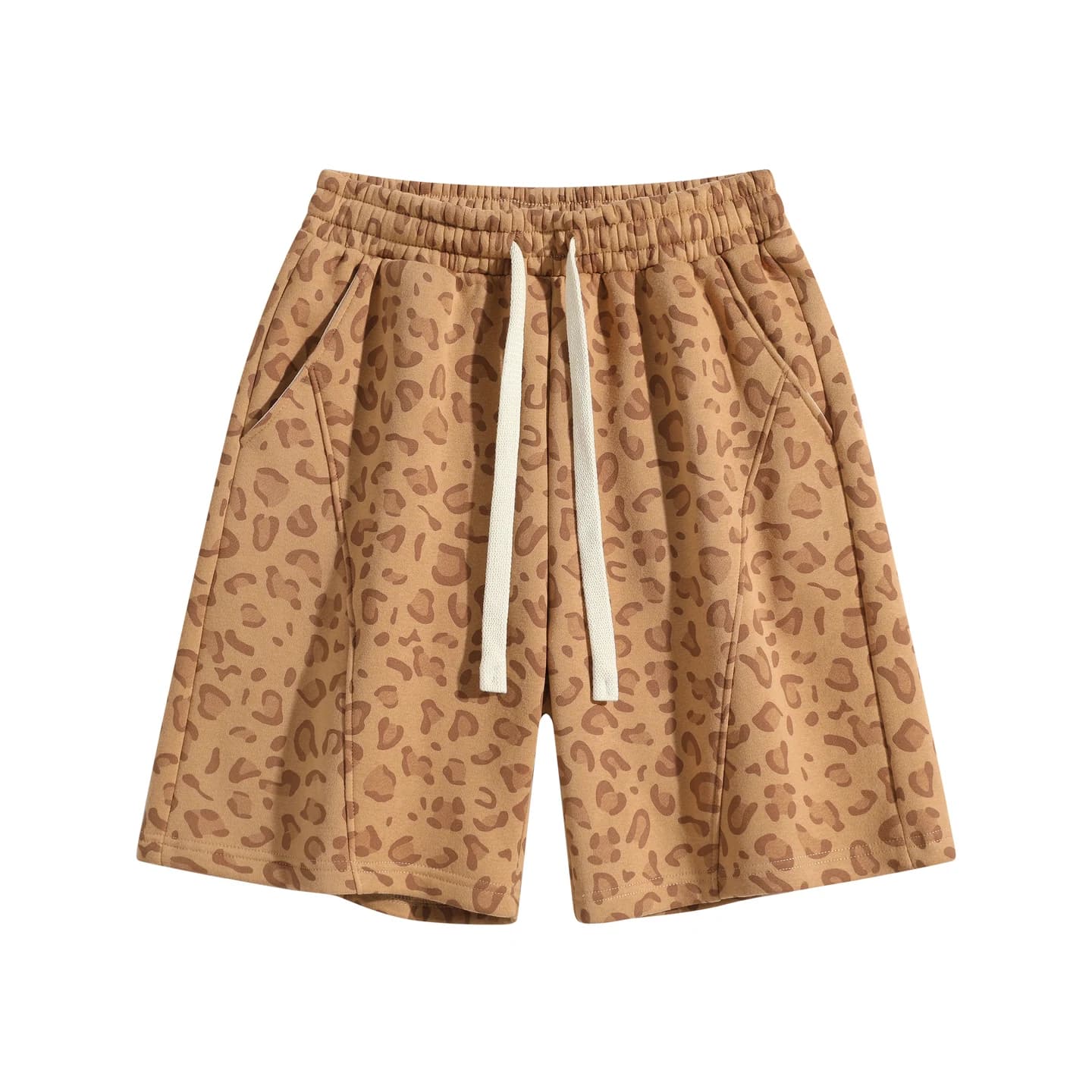 Leopard Print Relaxed Shorts in Khaki Leopard, front flat lay