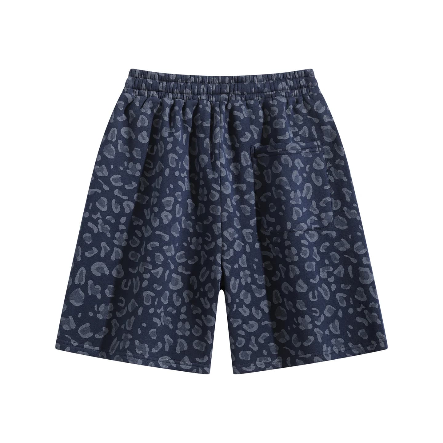 Leopard Print Relaxed Shorts in Navy Leopard, back flat lay
