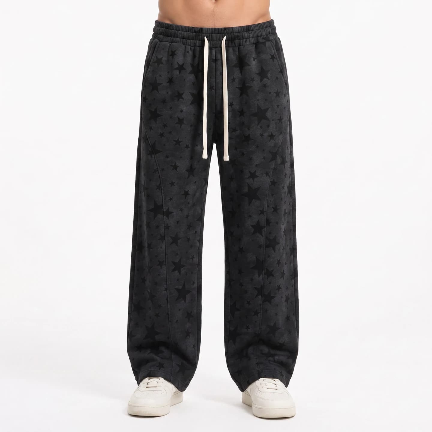 Star Print Sweatpants in Black Star, relaxed men's fit