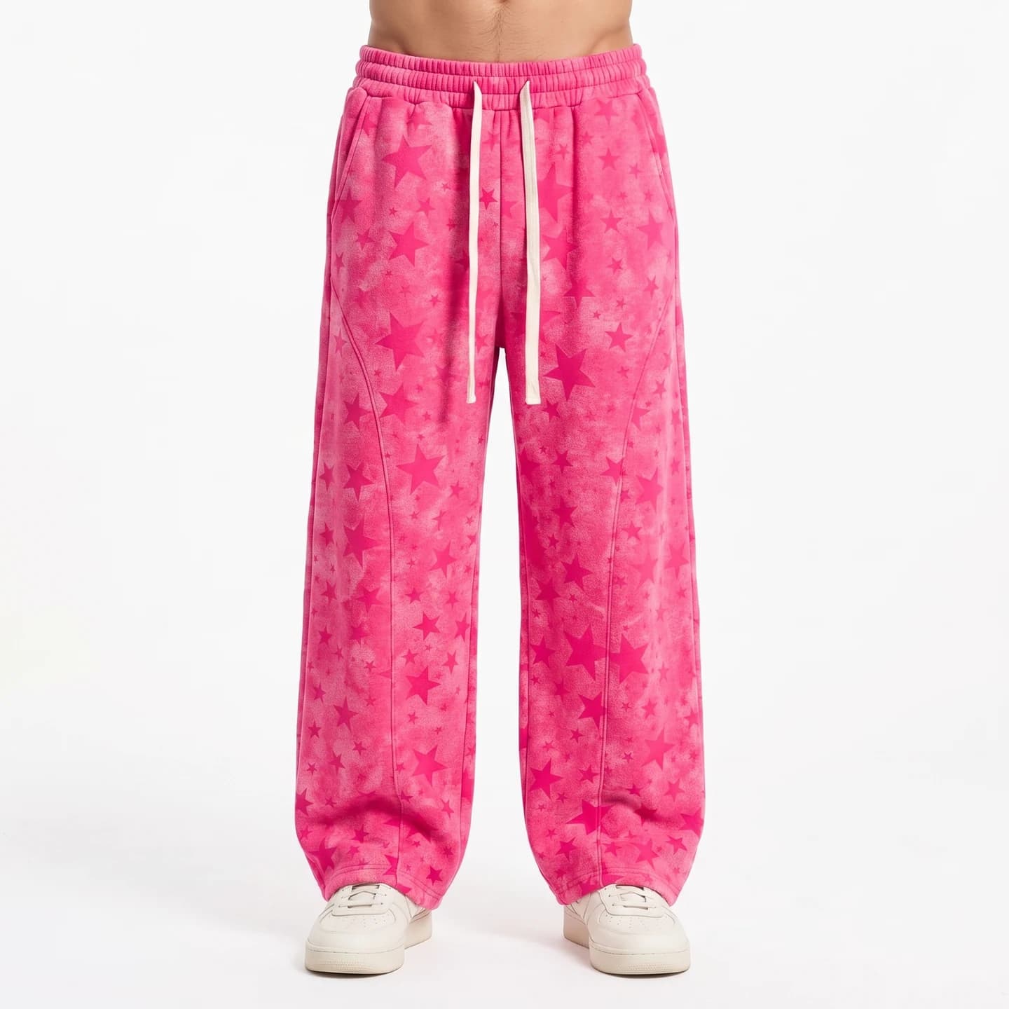 Star Print Sweatpants in Hot Pink Star, relaxed men's fit