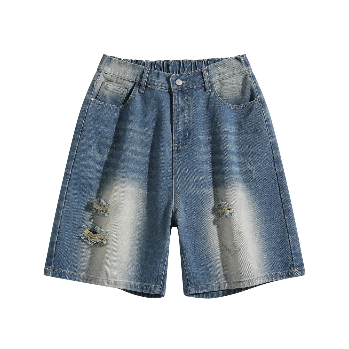 Relaxed Denim Shorts in Blue Wash, front flat lay