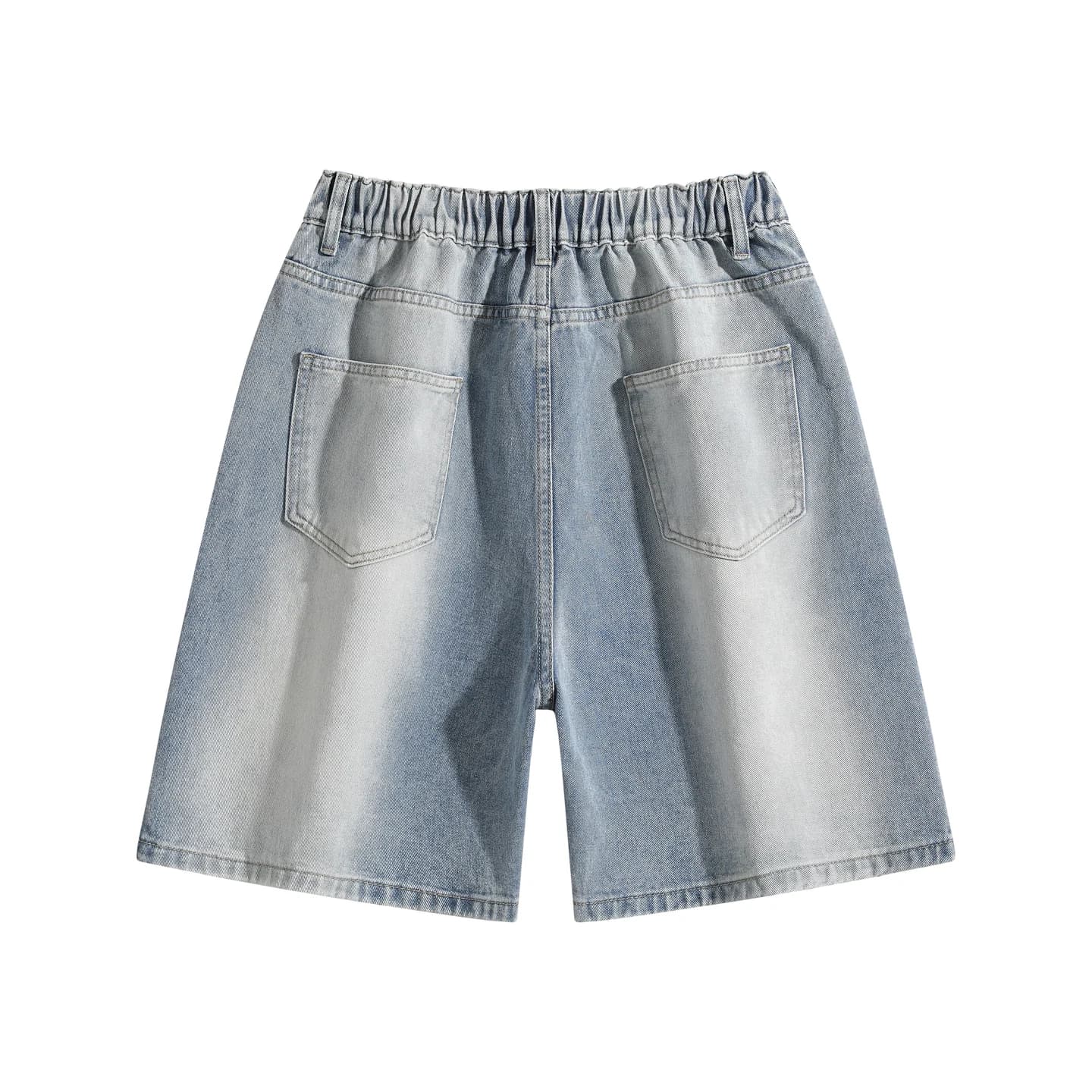 Relaxed Denim Shorts in Light Wash Blue, back flat lay