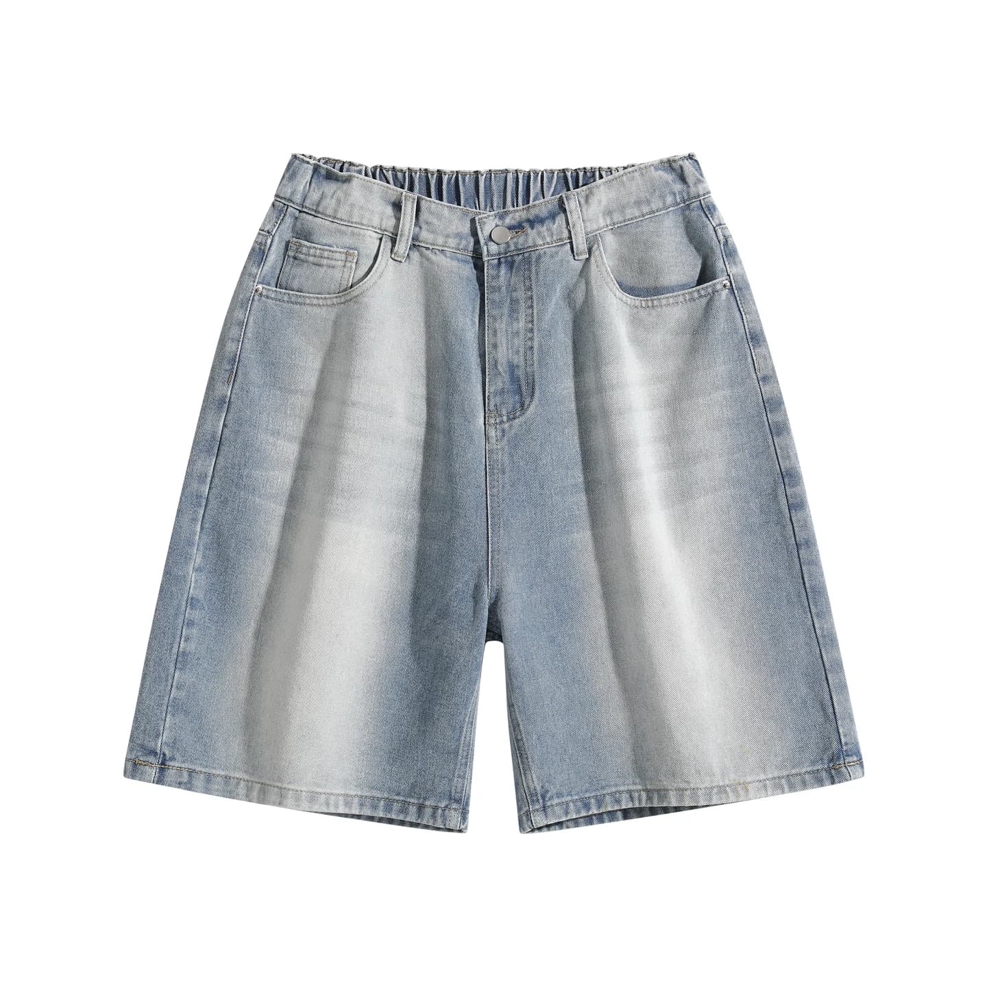 Relaxed Denim Shorts Light Wash Blue, front flat lay