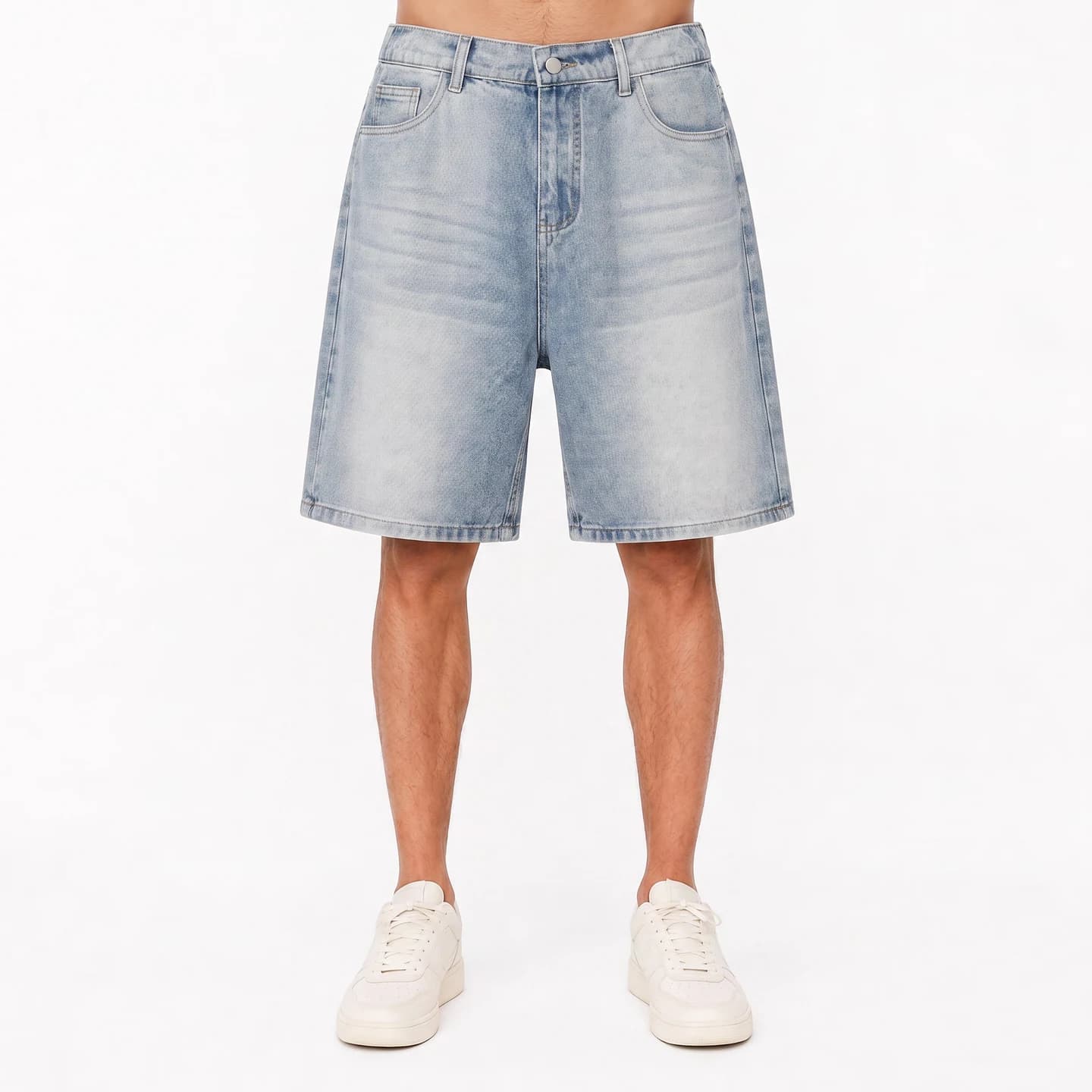 Relaxed Denim Shorts in Light Wash Blue, relaxed men's fit
