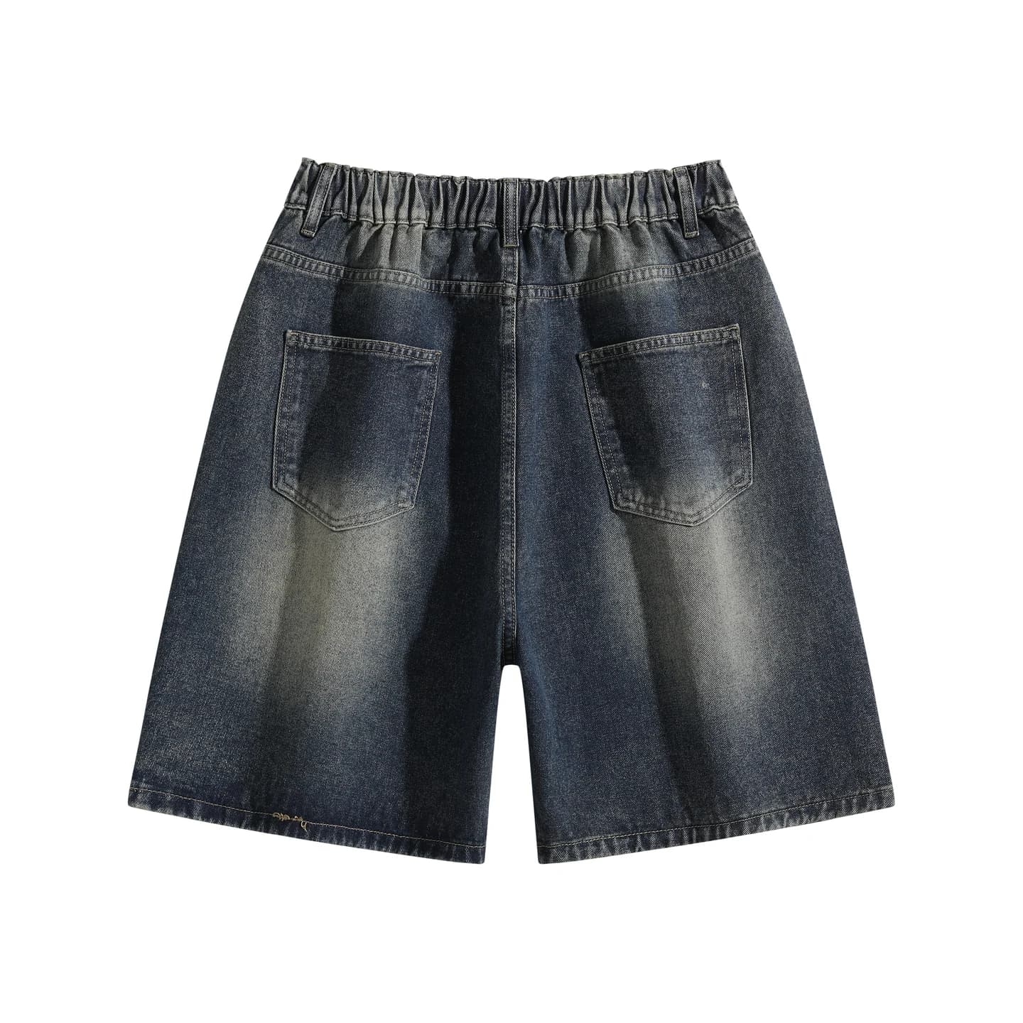 Relaxed Denim Shorts in Navy Wash, back flat lay