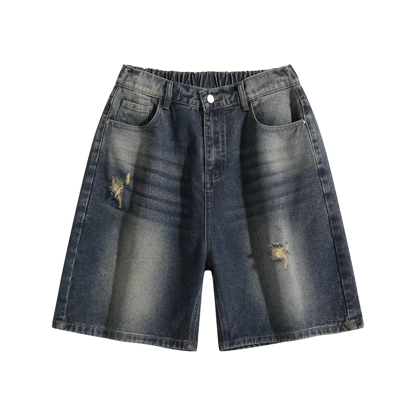 Relaxed Denim Shorts in Navy Wash, front flat lay
