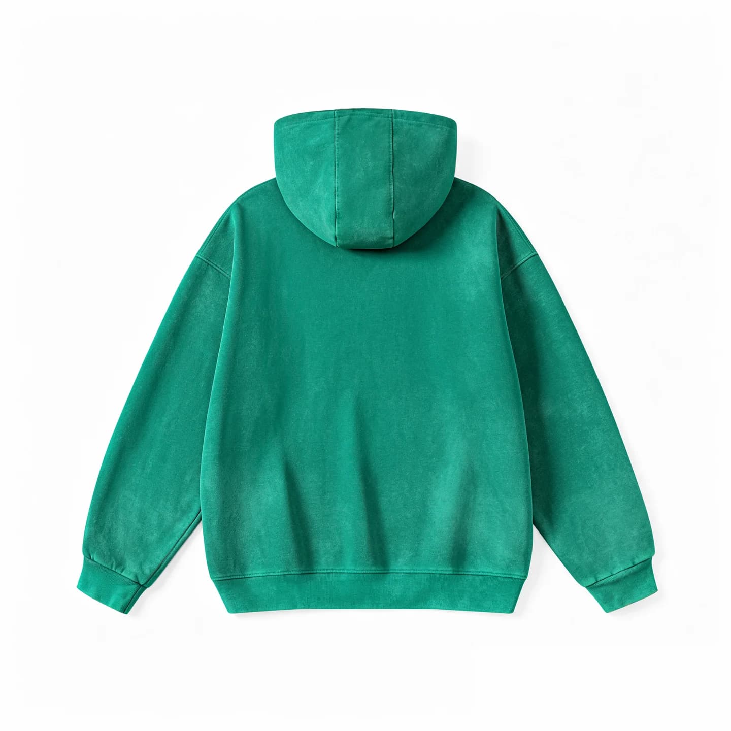 Washed Relaxed Pullover Hoodie in Green, back flat lay