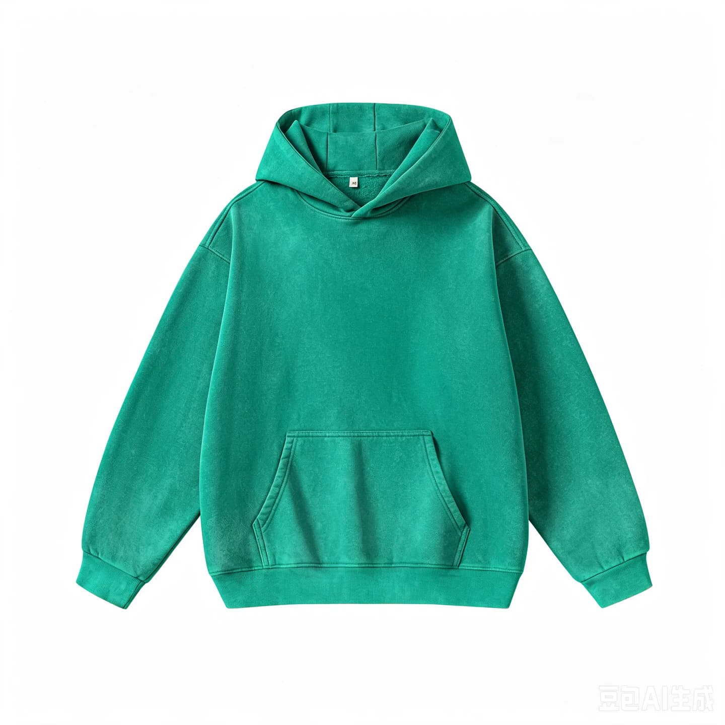 Washed Relaxed Pullover Hoodie in Green, front flat lay