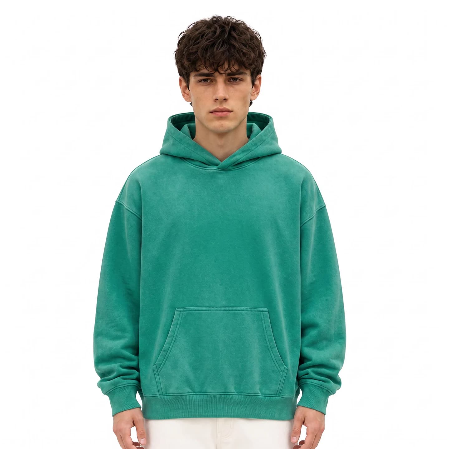 Washed Relaxed Pullover Hoodie in Green, relaxed men's fit