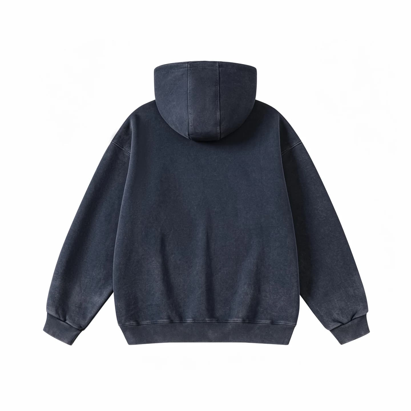 Washed Relaxed Pullover Hoodie in Navy, back flat lay