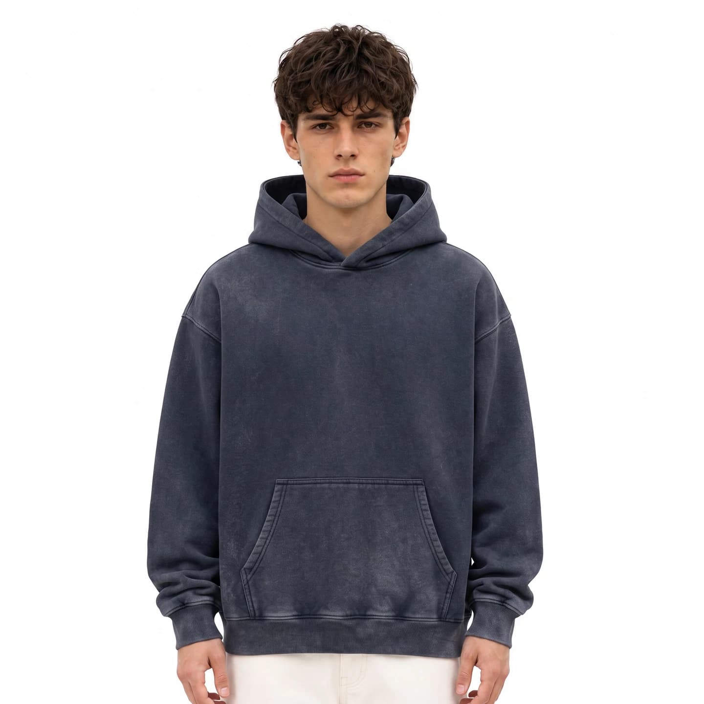 Washed Relaxed Pullover Hoodie in Navy, relaxed men's fit