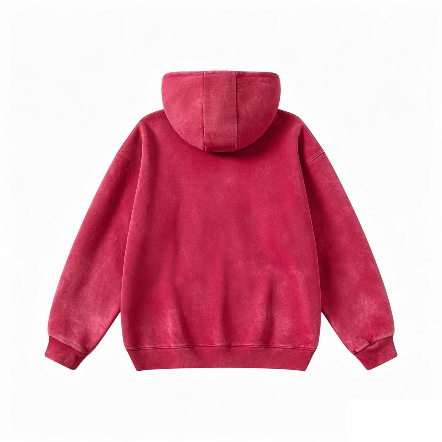 Washed Relaxed Pullover Hoodie in Red, back flat lay