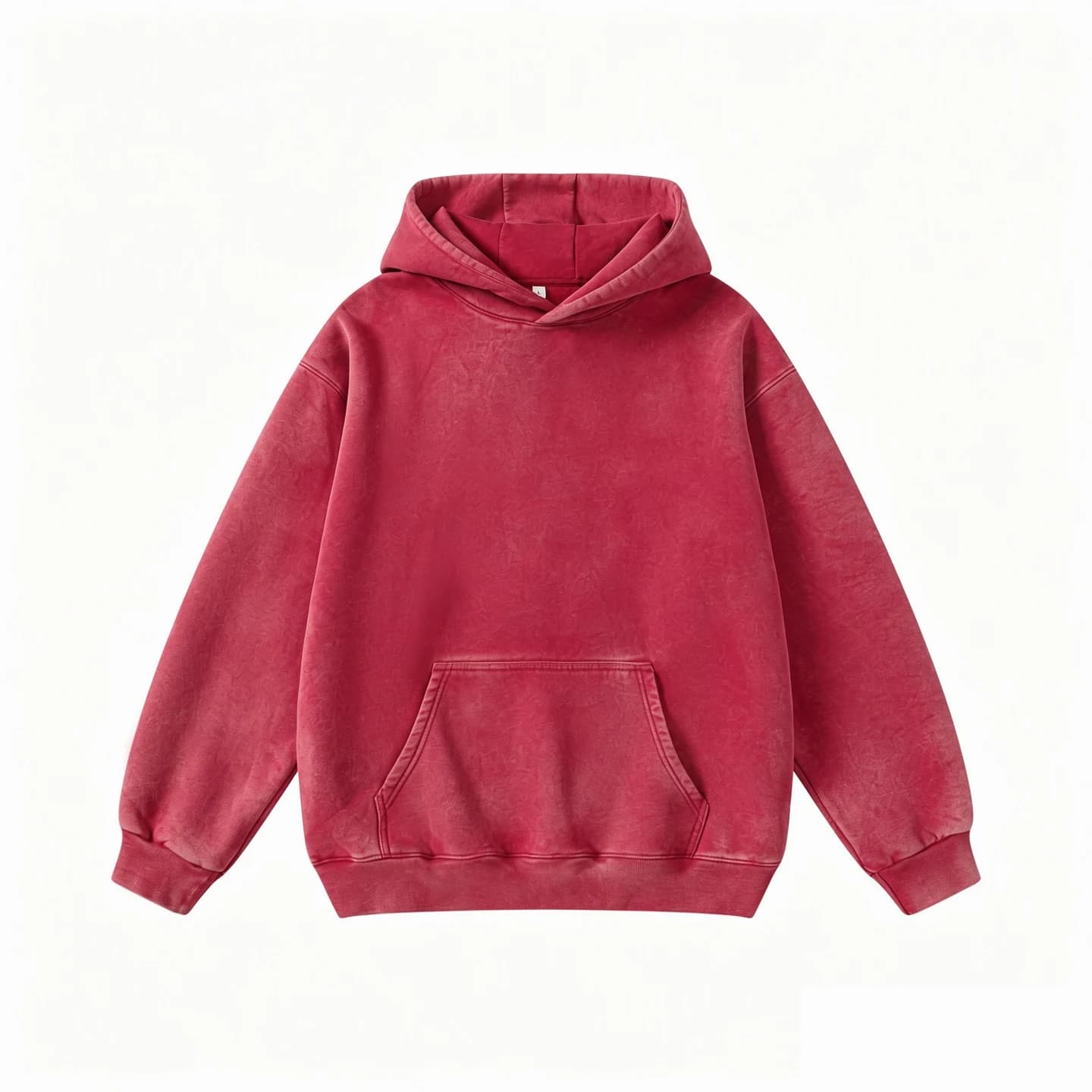 Washed Relaxed Pullover Hoodie in Red, front flat lay