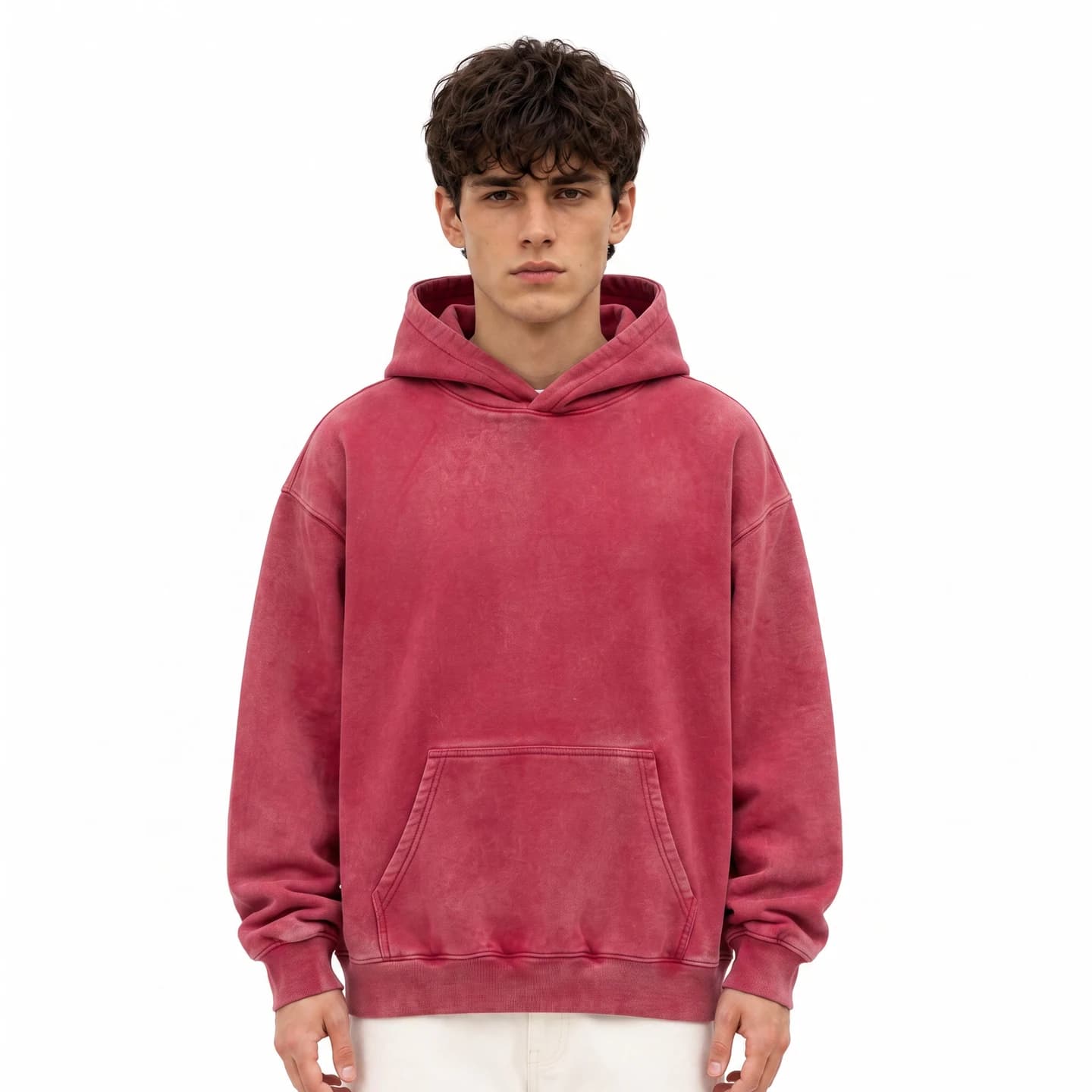 Washed Relaxed Pullover Hoodie in Red, relaxed men's fit
