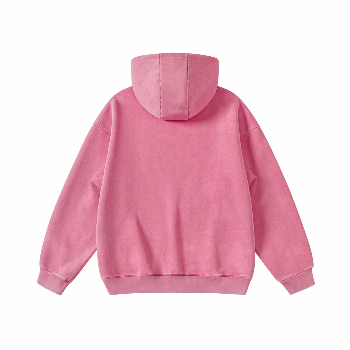 Washed Relaxed Pullover Hoodie in Rose Pink, back flat lay