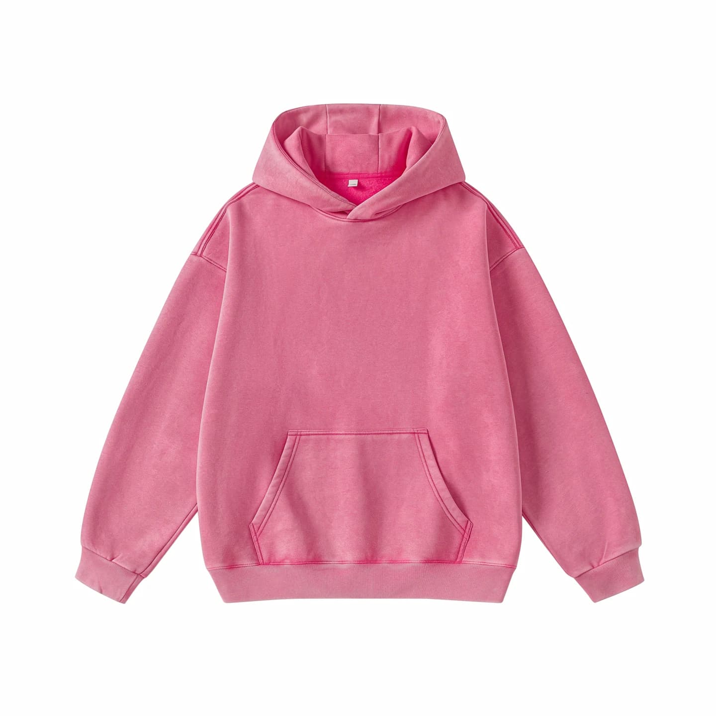 Washed Relaxed Pullover Hoodie in Rose Pink, front flat lay