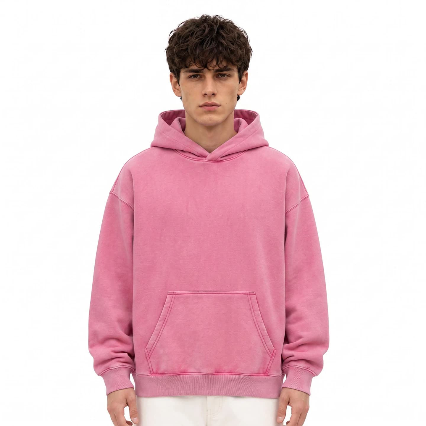 Washed Relaxed Pullover Hoodie in Rose Pink, relaxed men's fit