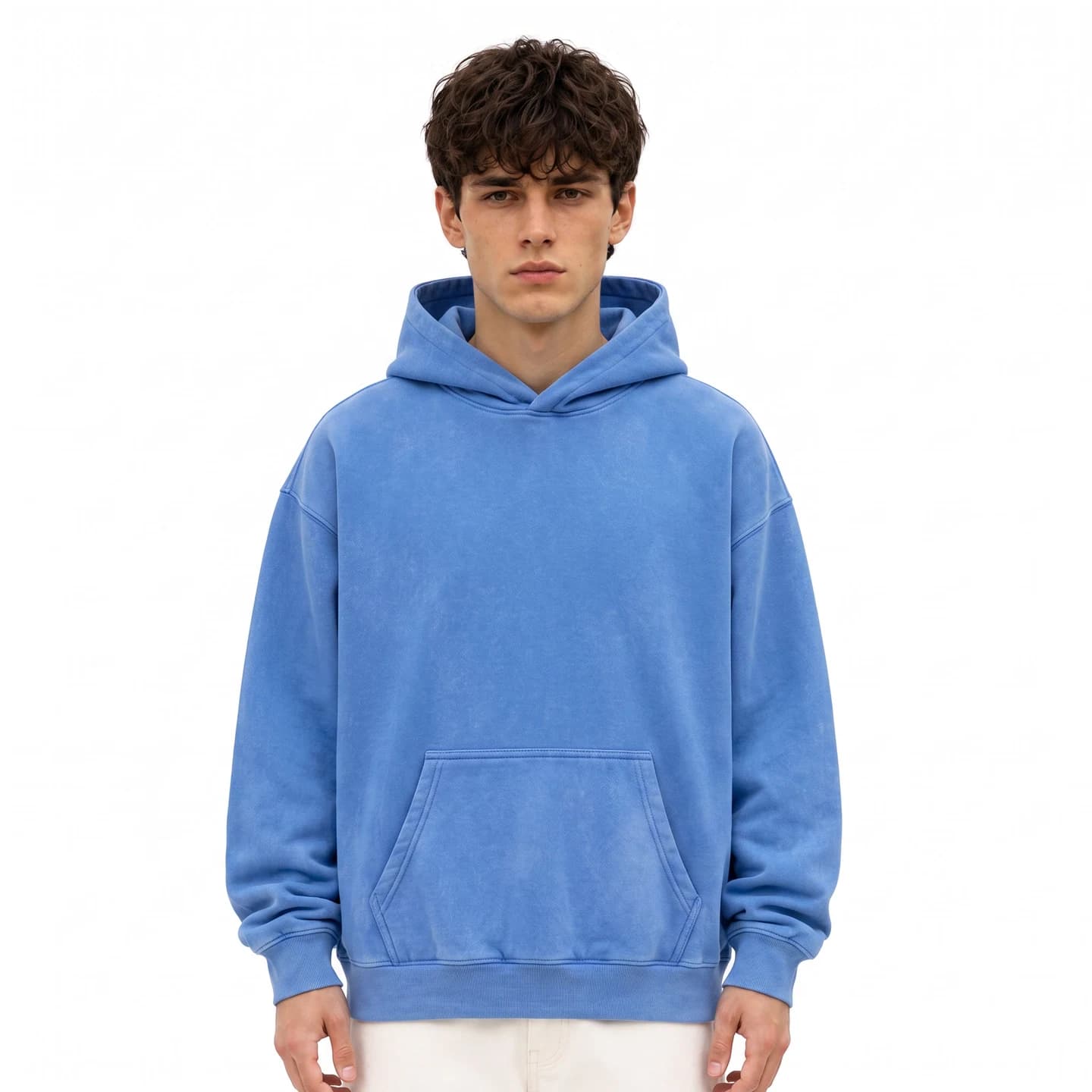 Washed Relaxed Pullover Hoodie in Royal Blue, relaxed men's fit