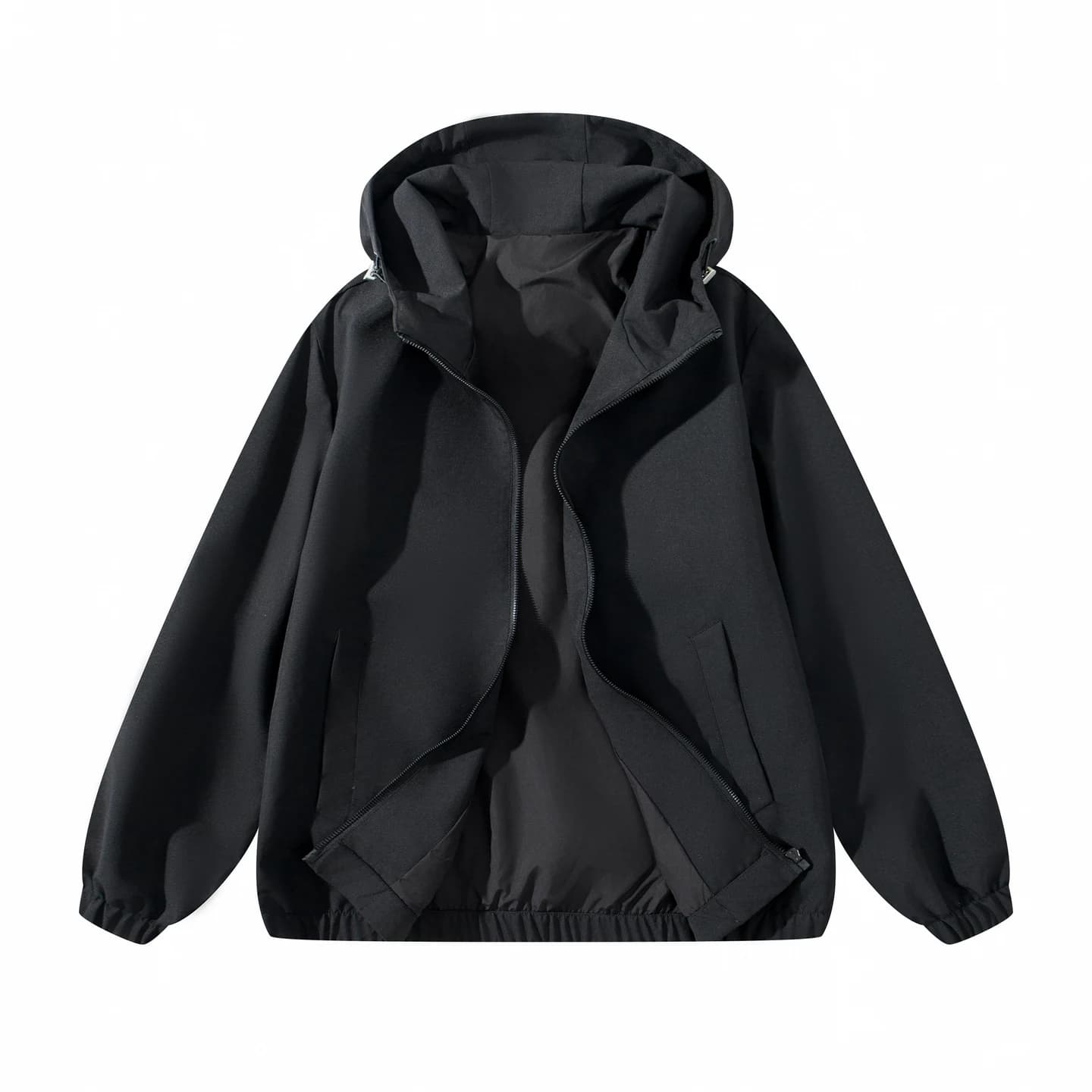 Everyday Hooded Zip Jacket in Black, front flat lay