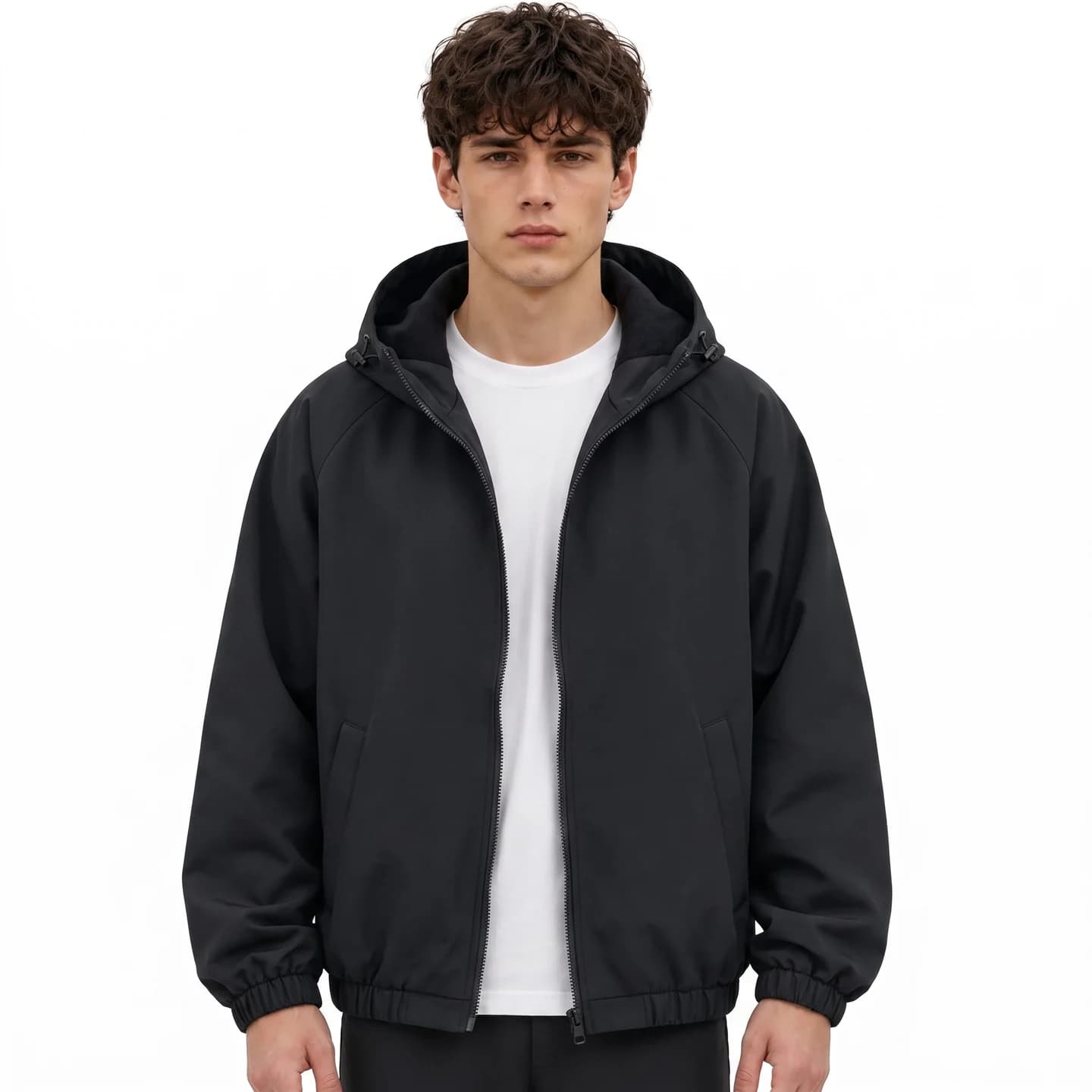 Everyday Hooded Zip Jacket in Black, relaxed men's fit