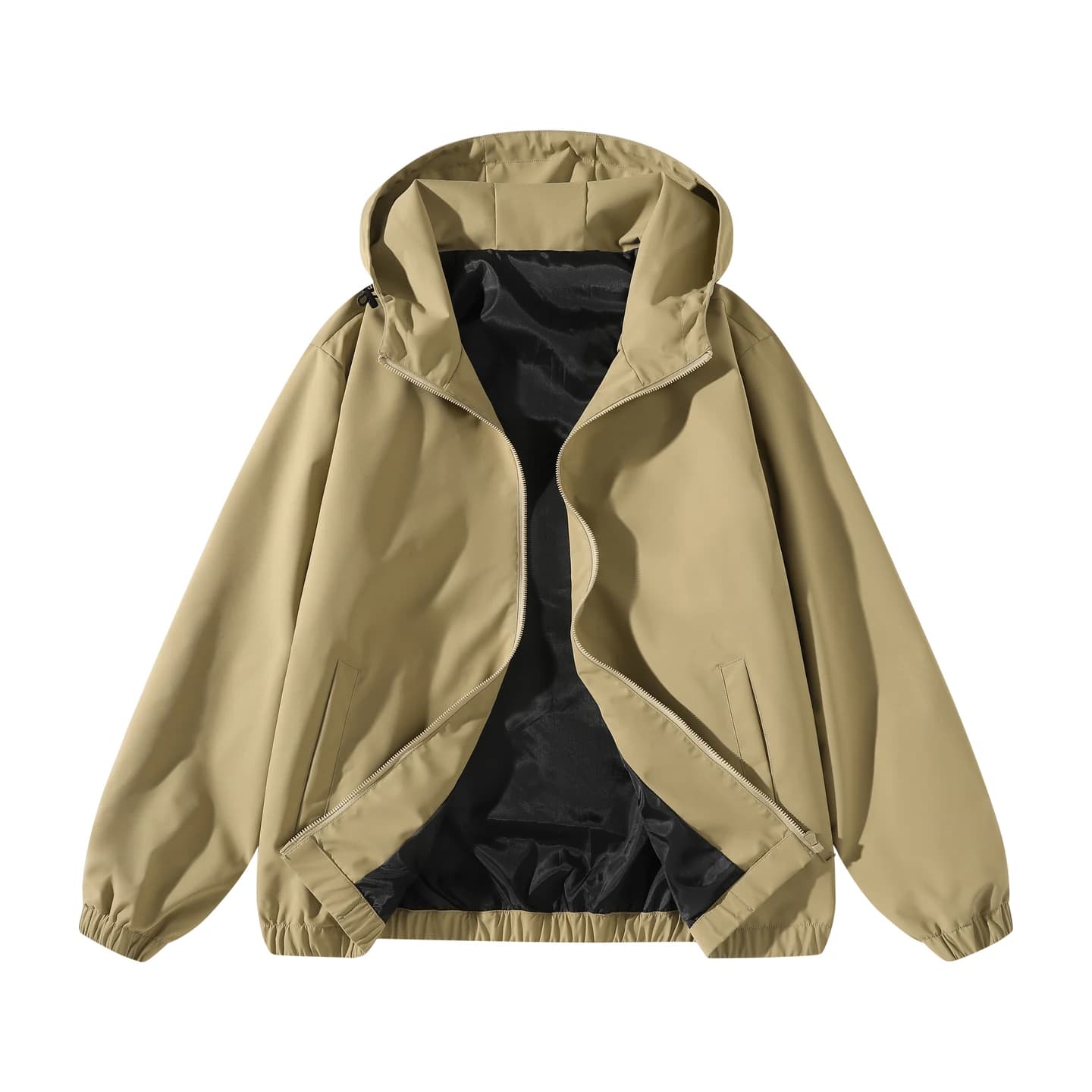 Everyday Hooded Zip Jacket in Khaki, front flat lay