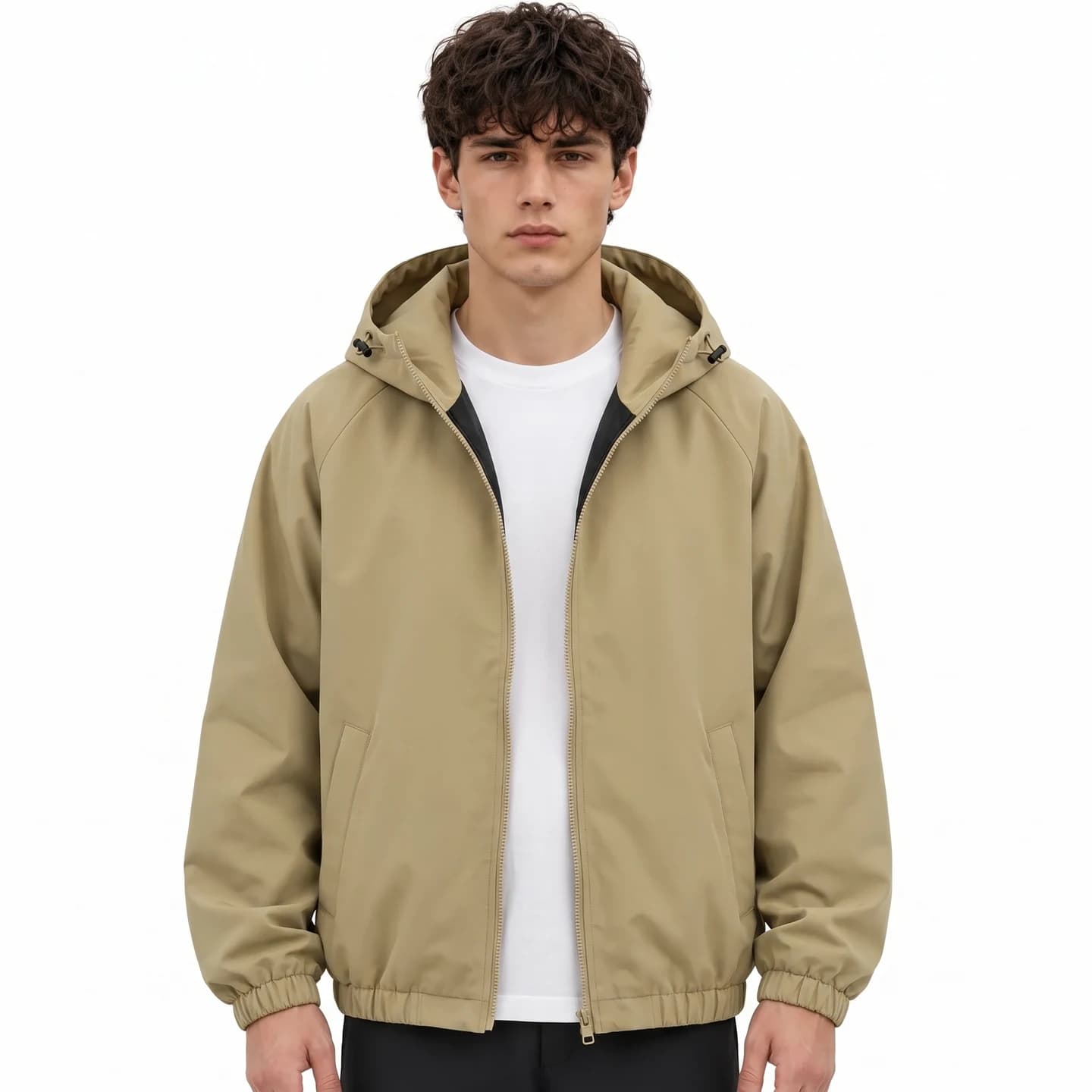 Everyday Hooded Zip Jacket in Khaki, relaxed men's fit