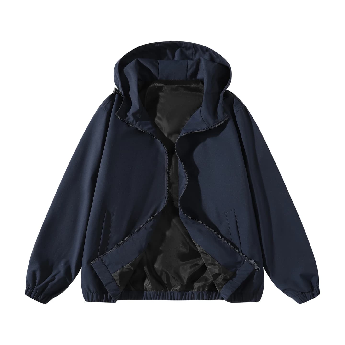 Everyday Hooded Zip Jacket in Navy, front flat lay