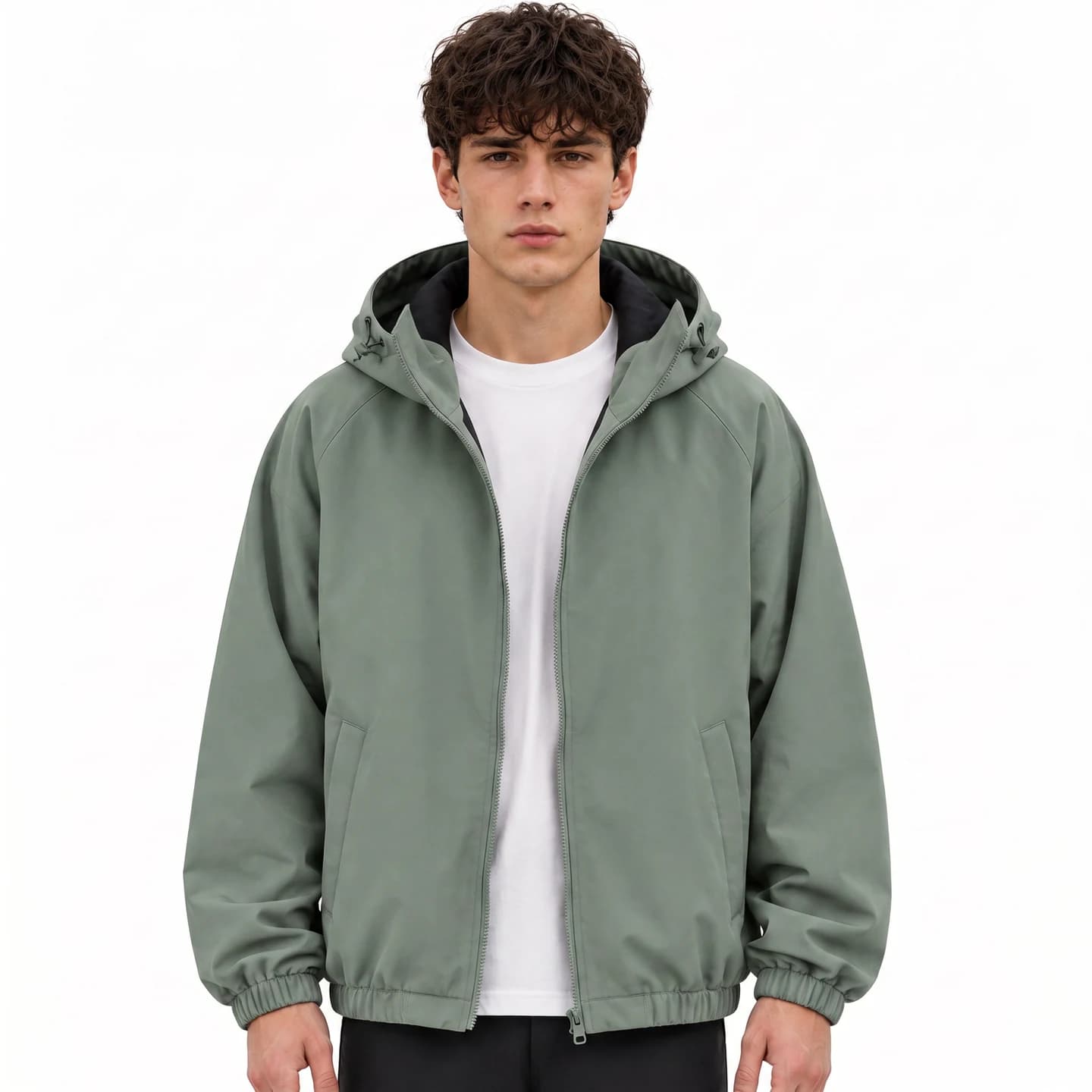 Everyday Hooded Zip Jacket in Sage Green, relaxed men's fit