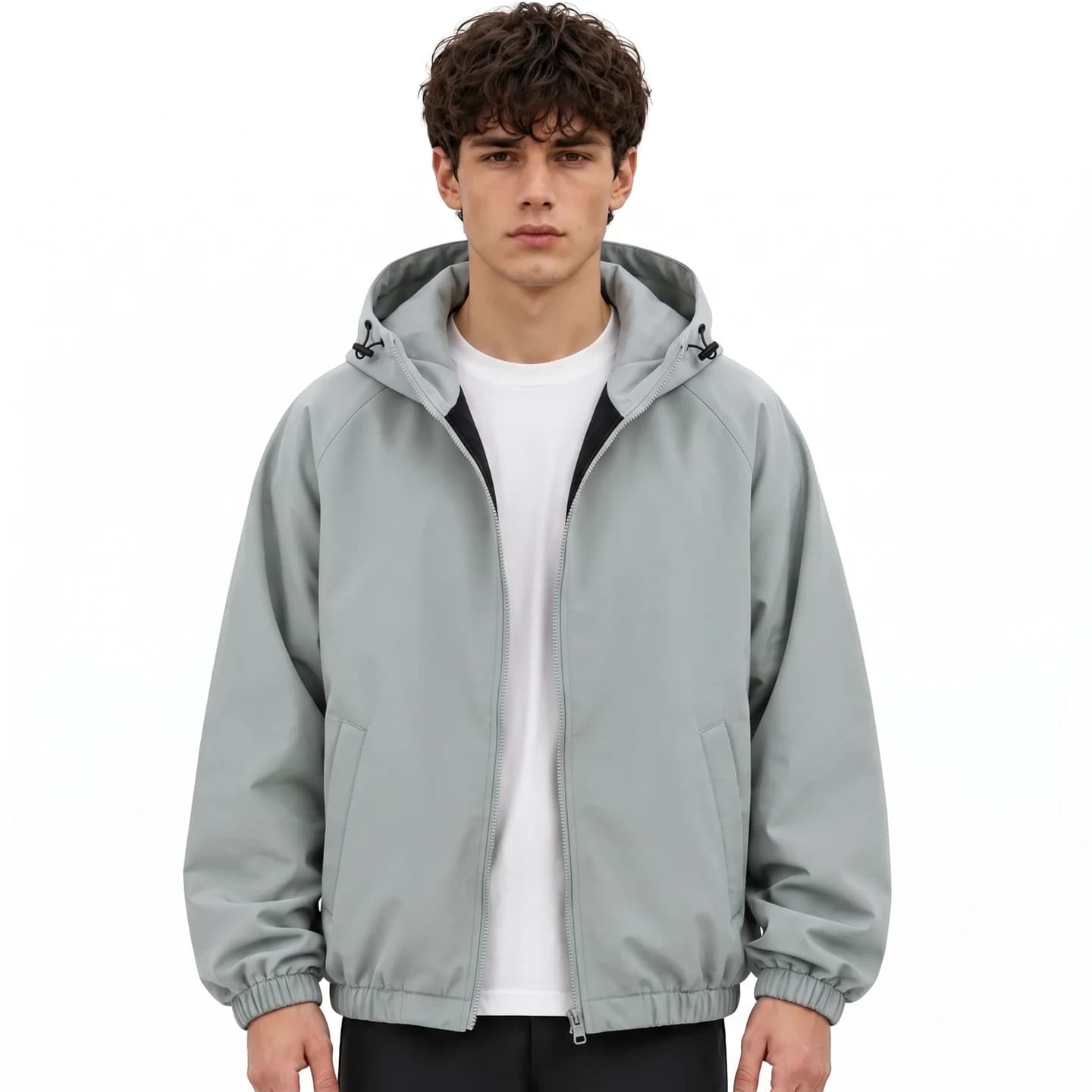 Everyday Hooded Zip Jacket in Silver Gray, relaxed men's fit