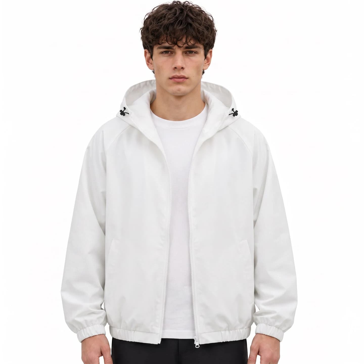 Everyday Hooded Zip Jacket in White, relaxed men's fit